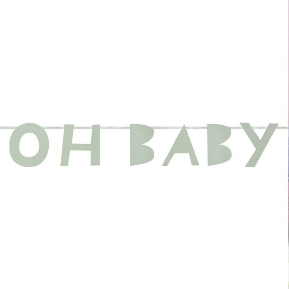 Table Fun Oh Baby Banner 6.5 Ft. New In Package Mint Green Paper White Ribbon